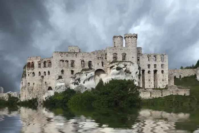 Framed Print : Europe, Poland. Composite of Ogrodzieniec Castle