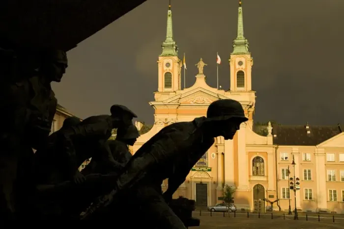 Framed Print : Europe, Poland, Warsaw. World War II memorial silhouette of statues