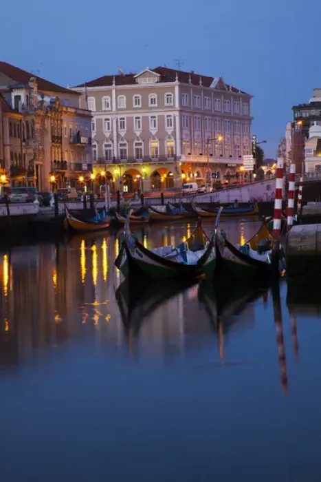 Framed Print : Europe; Portugal; Averio; Moliceiro Boats Along the main canal of Averio With Night Lights Framed Print : Europe; Portugal; Averio; Moliceiro Boats Along the main canal of Averio With Night Lights