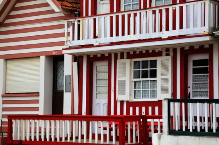 Framed Print : Europe; Portugal; Costa Nova; Candy striped homes lins the streets Framed Print : Europe; Portugal; Costa Nova; Candy striped homes lins the streets