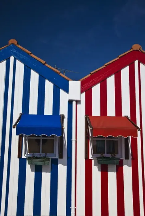 Framed Print : Europe; Portugal; Costa Nova; Candy striped homes lins the streets