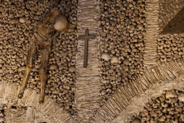 Framed Print : Europe, Portugal, Evora. Chapel of Bones inside San Francisco Church