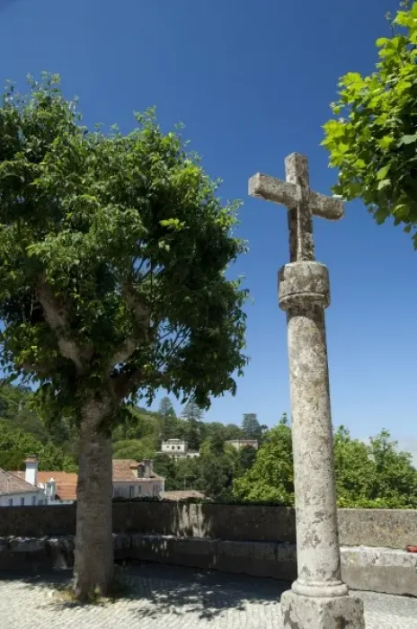 Framed Print : Europe, Portugal. Historic town of Sintra. Old stone cross