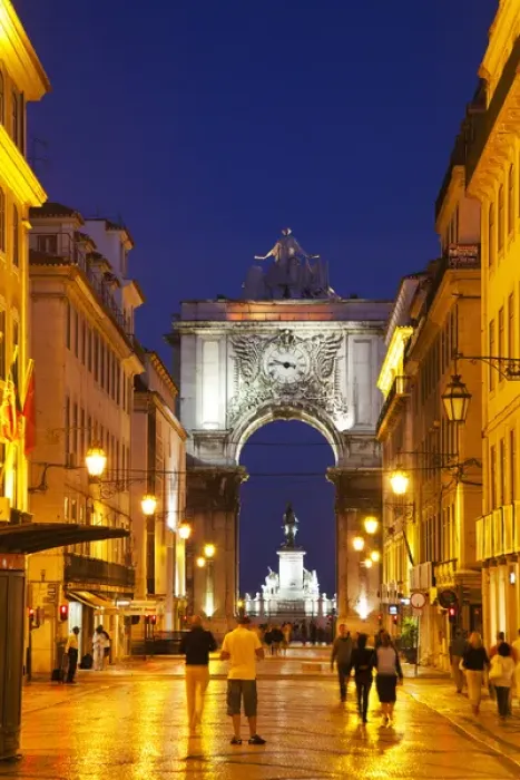 Framed Print : Europe; Portugal; Lisbon; Rua Augusta; Square surrounded by Government Buildings, Commerce