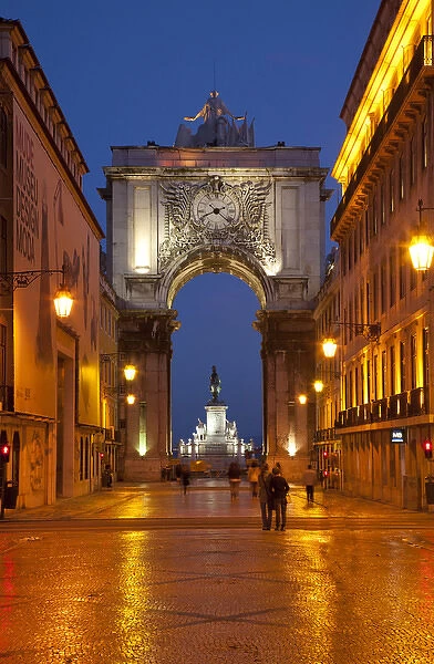Europe, Portugal, Lisbon. Street scene at night