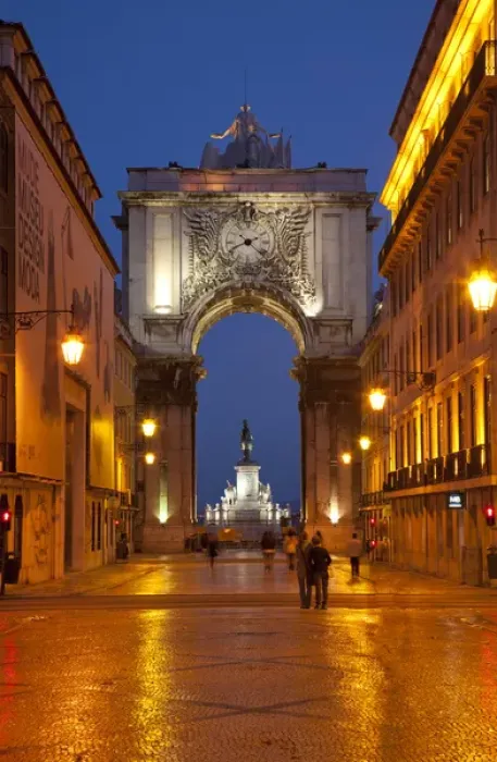 Framed Print : Europe, Portugal, Lisbon. Street scene at night