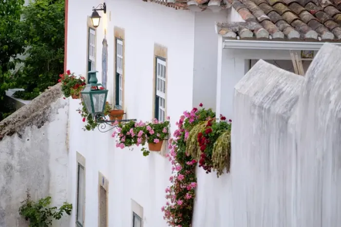 Framed Print : Europe, Portugal, Obidos. Ancient city wall, medieval structure encirles historic Obidos