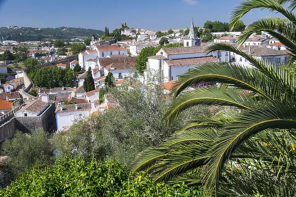 Europe, Portugal, Obidos. Ancient city wall, medieval structure encircles historic Obidos