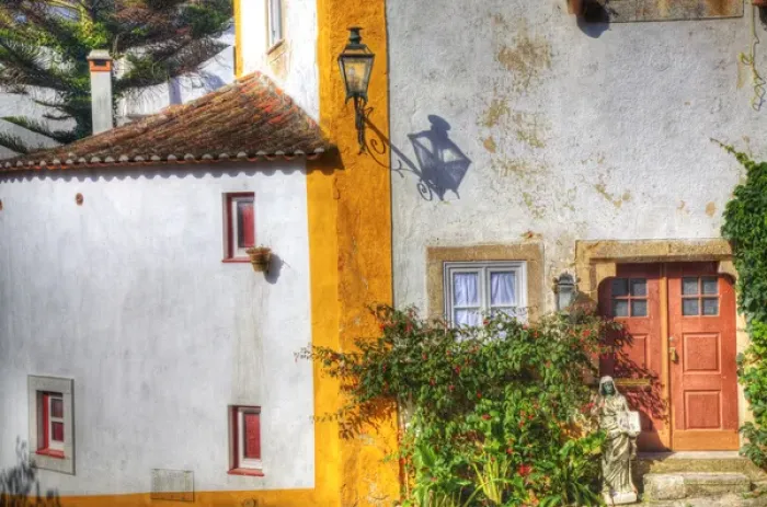 Framed Print : Europe; Portugal; Obidos; Colorful building of Obidos