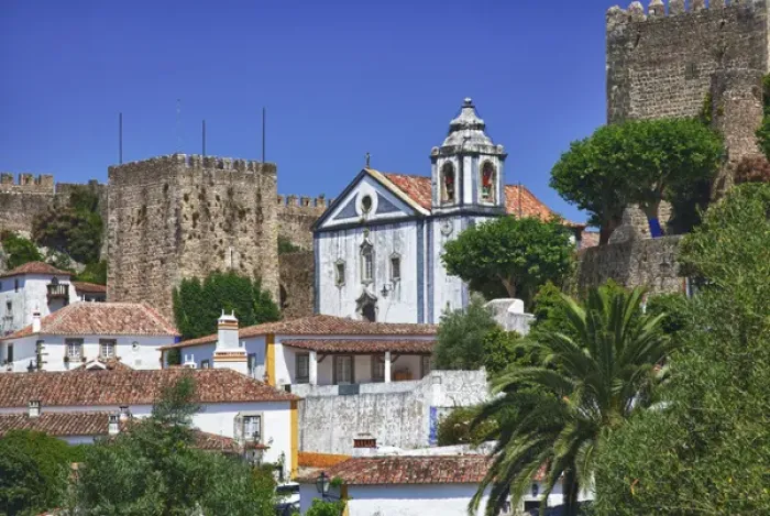 Framed Print : Europe; Portugal; Obidos; Elevated View of the town with the Red Roofs and special architecture Framed Print : Europe; Portugal; Obidos; Elevated View of the town with the Red Roofs and special architecture