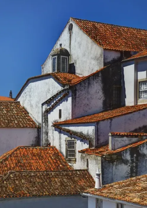 Framed Print : Europe; Portugal; Obidos; Elevated View of the town with the Red Roofs and special architecture Framed Print : Europe; Portugal; Obidos; Elevated View of the town with the Red Roofs and special architecture