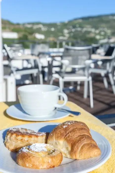 Framed Print : Europe, Portugal, Regua, breakfast on riverboat sundeck