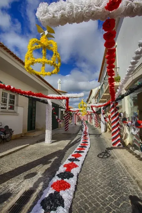 Framed Print : Europe; Portugal; Tomar; The streets of Tomar decorated with paper flowers for the celebrations Framed Print : Europe; Portugal; Tomar; The streets of Tomar decorated with paper flowers for the celebrations