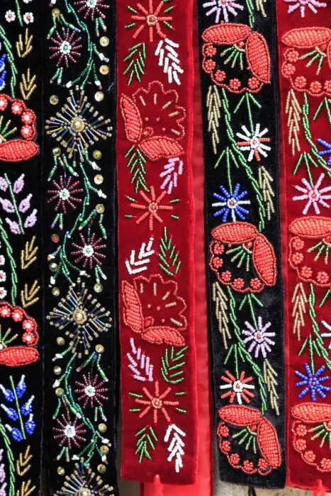 Framed Print : Europe, Romania. Brasov. Traditional stitching and embroidery