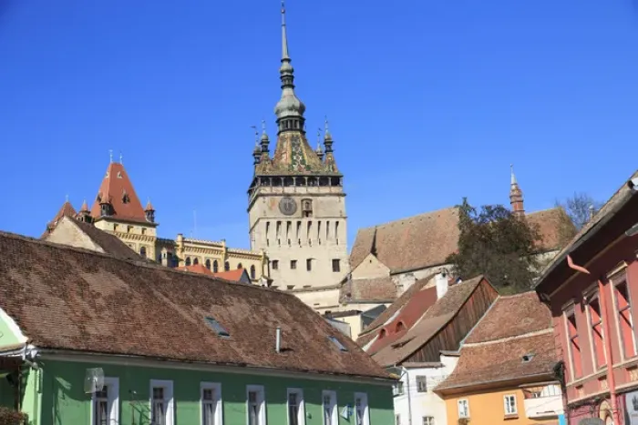 Framed Print : Europe, Romania, Mures County, Sighisoara, clock tower, symbol of the town