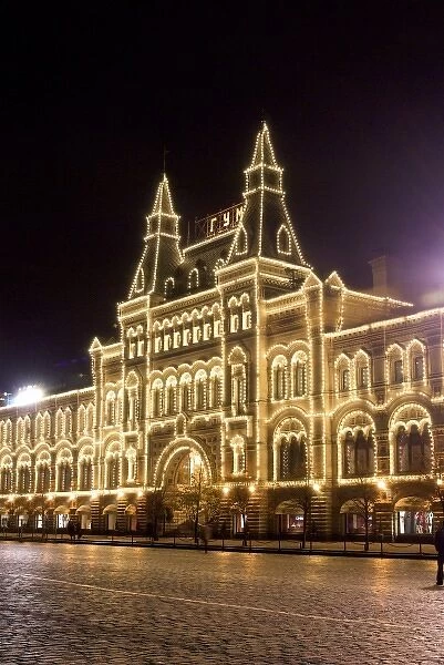 Europe. Russia, Moscow, Red Square, GUM Department Store at night, RESTRICTED: Not