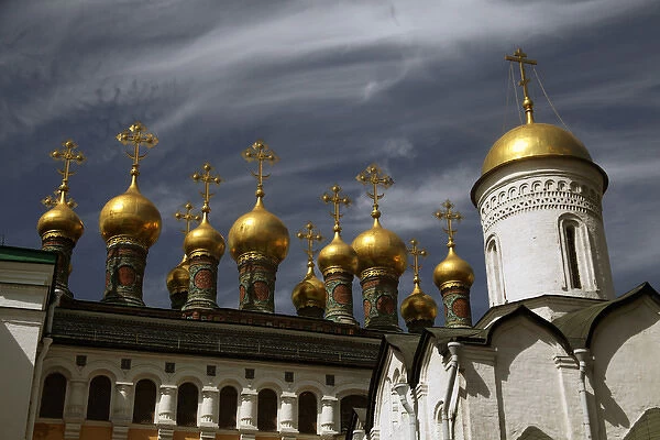 Europe, Russia, Moscow. The Upper Saviors Cathedral domes, Kremlin. Moscow