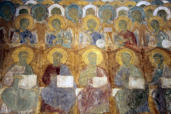 Europe, Russia. Vladimir. Cathedral of St. Dimitry frescoes