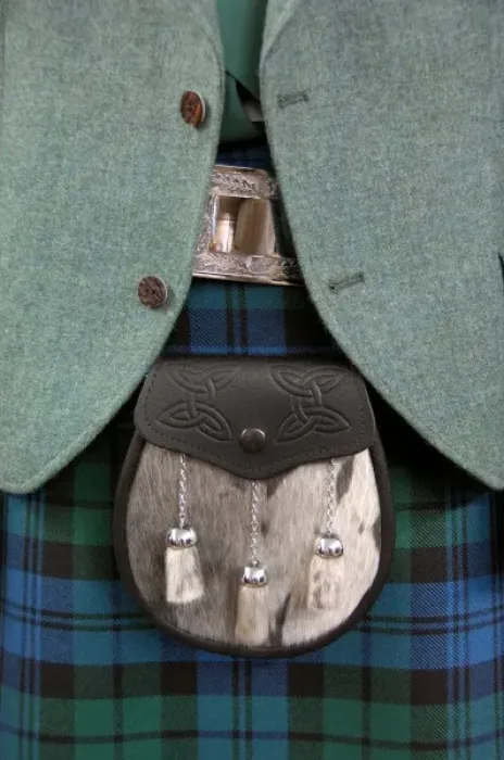 Framed Print : Europe, Scotland. Classic Scottish tartan attire with sporran (pouch or bag). THIS