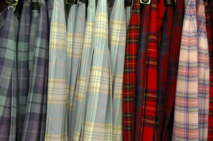 Framed Print : Europe, Scotland. Typical tartan skirts. THIS IMAGE RESTRICTED - Not available to U