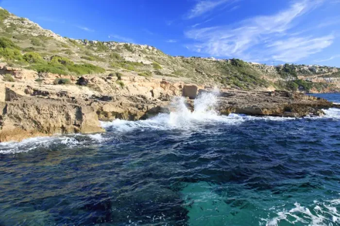 Framed Print : Europe, Spain, Balearic Islands, Mallorca, Cala Blava Coastline Framed Print : Europe, Spain, Balearic Islands, Mallorca, Cala Blava Coastline