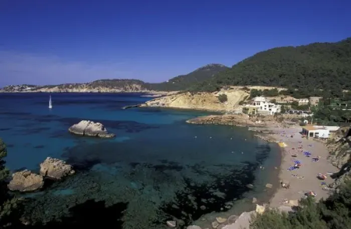 Framed Print : Europe, Spain, Balearics, Ibiza, Cala de Portinatx. Resort beach view Framed Print : Europe, Spain, Balearics, Ibiza, Cala de Portinatx. Resort beach view