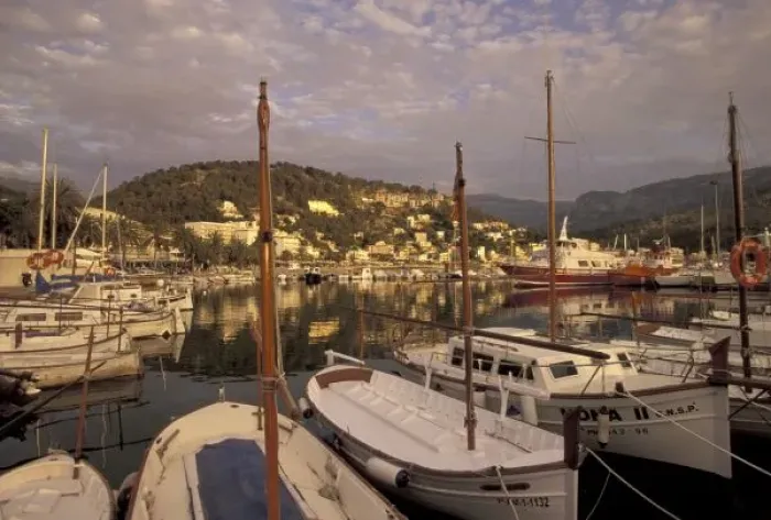 Framed Print : Europe, Spain, Balearics, Mallorca, Port de Soller Harbor at sunset Framed Print : Europe, Spain, Balearics, Mallorca, Port de Soller Harbor at sunset