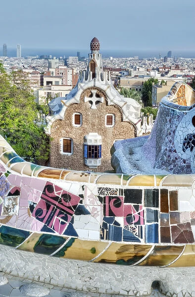Europe, Spain, Catalonia, Barcelona, Park Guell Terrace