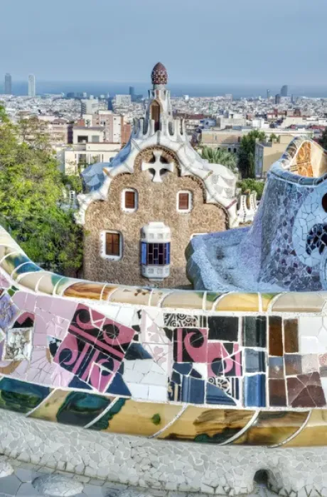Framed Print : Europe, Spain, Catalonia, Barcelona, Park Guell Terrace Framed Print : Europe, Spain, Catalonia, Barcelona, Park Guell Terrace