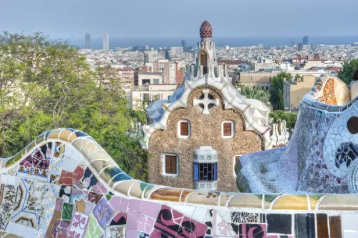 Framed Print : Europe, Spain, Catalonia, Barcelona, Park Guell Terrace Framed Print : Europe, Spain, Catalonia, Barcelona, Park Guell Terrace