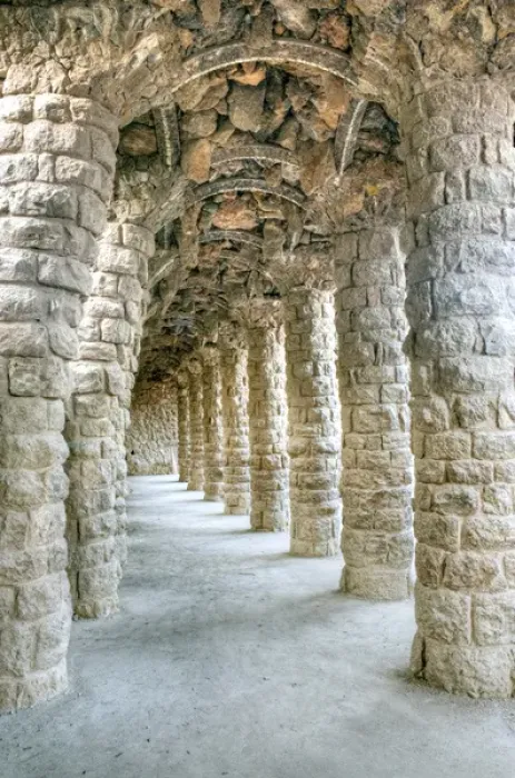 Framed Print : Europe, Spain, Catalonia, Barcelona, Park Guell Colonnaded Footpath Framed Print : Europe, Spain, Catalonia, Barcelona, Park Guell Colonnaded Footpath