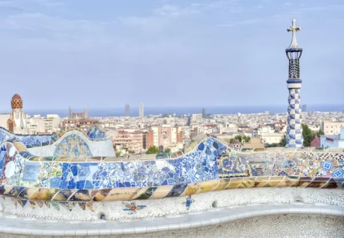 Framed Print : Europe, Spain, Catalonia, Barcelona, Park Guell Terrace Framed Print : Europe, Spain, Catalonia, Barcelona, Park Guell Terrace