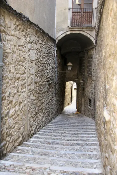 Framed Print : Europe, Spain, Girona. Steps of walkway and tunnel in Girona Framed Print : Europe, Spain, Girona. Steps of walkway and tunnel in Girona