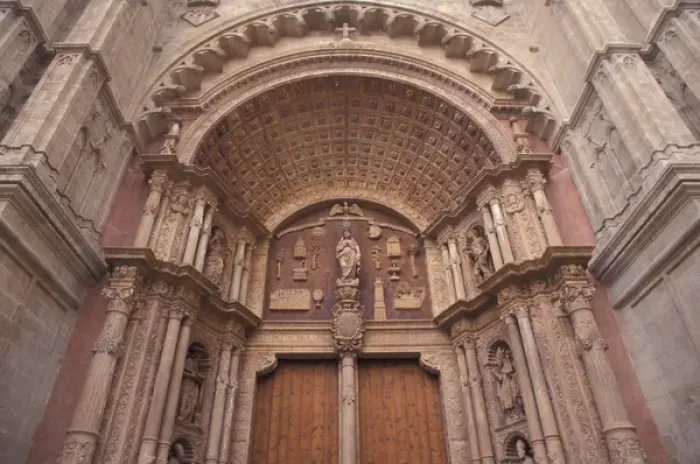 Framed Print : Europe, Spain, Palma de Mallorca, Cathedral entrance doors