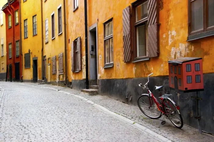 Framed Print : Europe, Sweden, Stockholm. Street scene in Gamla Stan (Old Town) section with bicycle Framed Print : Europe, Sweden, Stockholm. Street scene in Gamla Stan (Old Town) section with bicycle