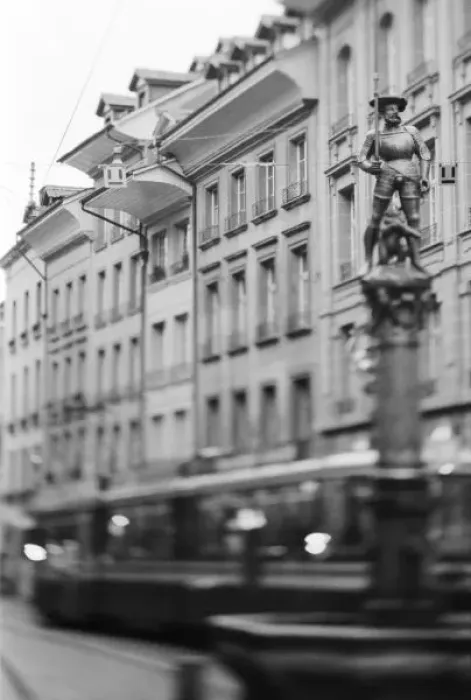 Framed Print : Europe, Switzerland, Bern. Tram, Marktgasse Framed Print : Europe, Switzerland, Bern. Tram, Marktgasse