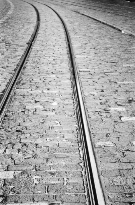 Framed Print : Europe, Switzerland, Bern. Tram tracks, Marktgasse