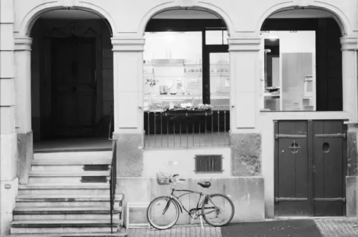 Framed Print : Europe, Switzerland, Berne. Kramgasse Building with bike Framed Print : Europe, Switzerland, Berne. Kramgasse Building with bike