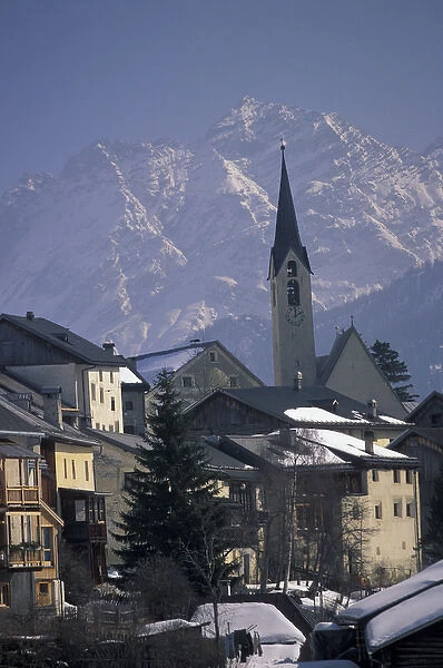 Europe, Switzerland, Graubunden, Guarda. Village view