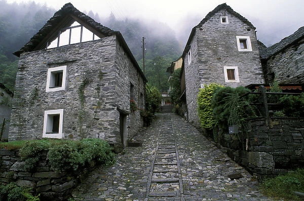 Europe, Switzerland, Ticino Region. Village of Foroglio Val Bavona