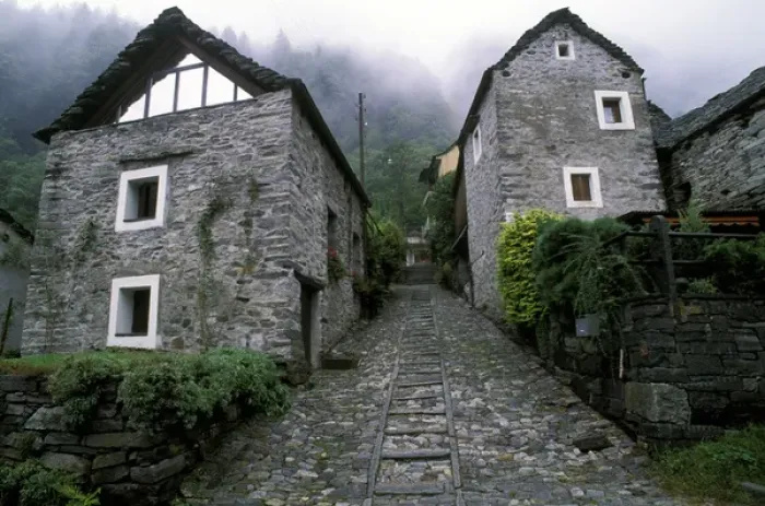 Framed Print : Europe, Switzerland, Ticino Region. Village of Foroglio Val Bavona