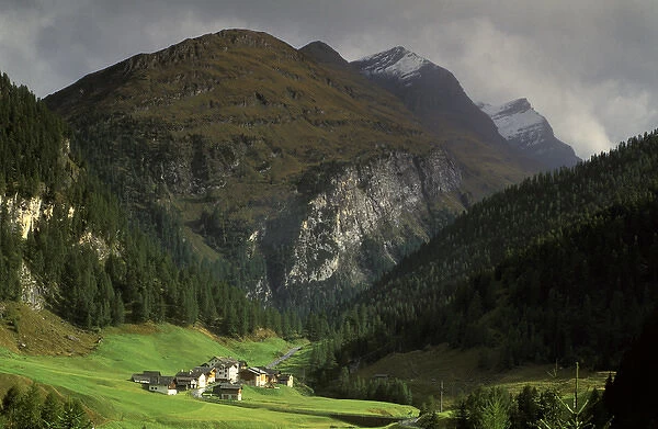 Europe, Switzerland, Val Averserrhein Region. Avers-juf, house and village detail