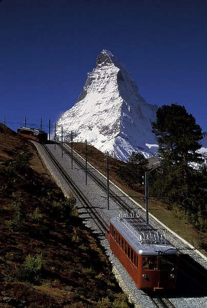 Europe, Switzerland, Zermat Region, Zermat train and Matterhorn