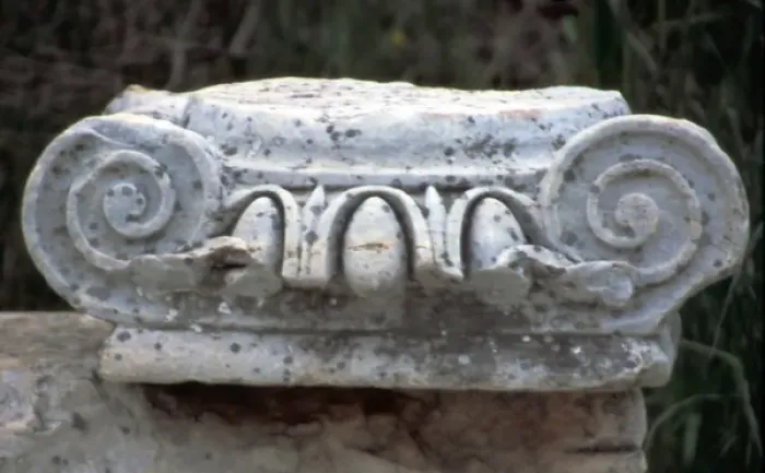 Framed Print : Europe, Turkey, Ephesus. Roman Ionic column fragment using Greek Ionic capital. Credit as