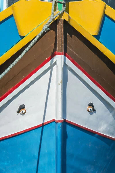 Eurpoe, Malta, Marsaxlokk, Traditional Fishing Boat Detail