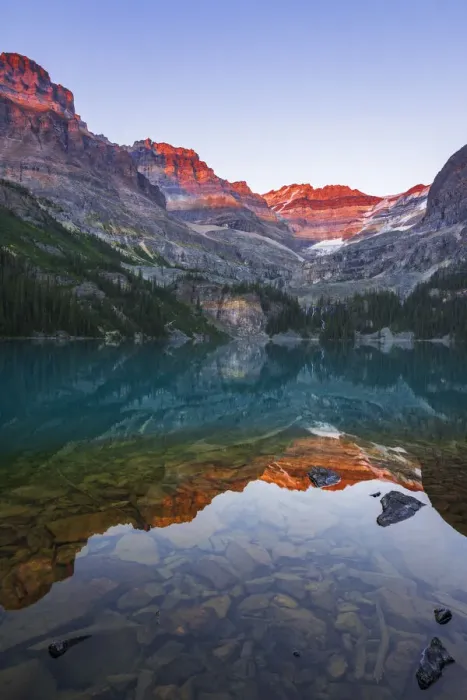 Framed Print : Evening light on Mount Huber above Lake O hara, Yoho National Park, British Columbia
