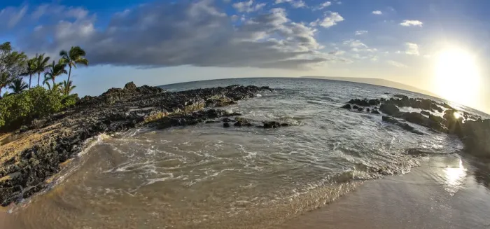 Framed Print : Evening light in small cove known as Secret Beach near Makena, Maui, Hawaii