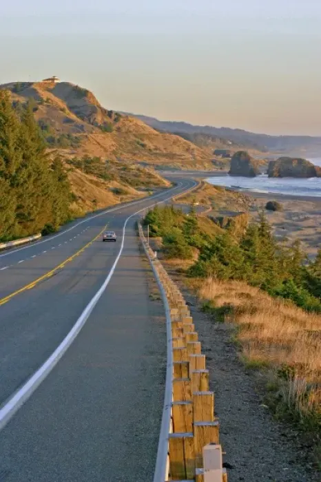 Framed Print : evening lighting car on highway 101 near Gold Beach Oregon