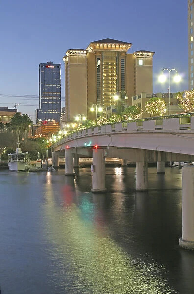 Evening lighting Harbor Island bridge on Garrison Channel downtown 2008, Tampa Florida