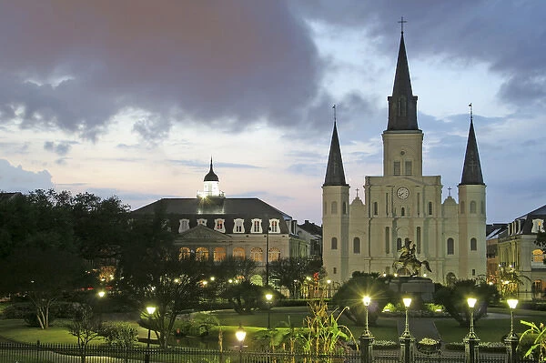 Evening lighting St. Louis Cathedral Jackson Square New Orleans Louisiana